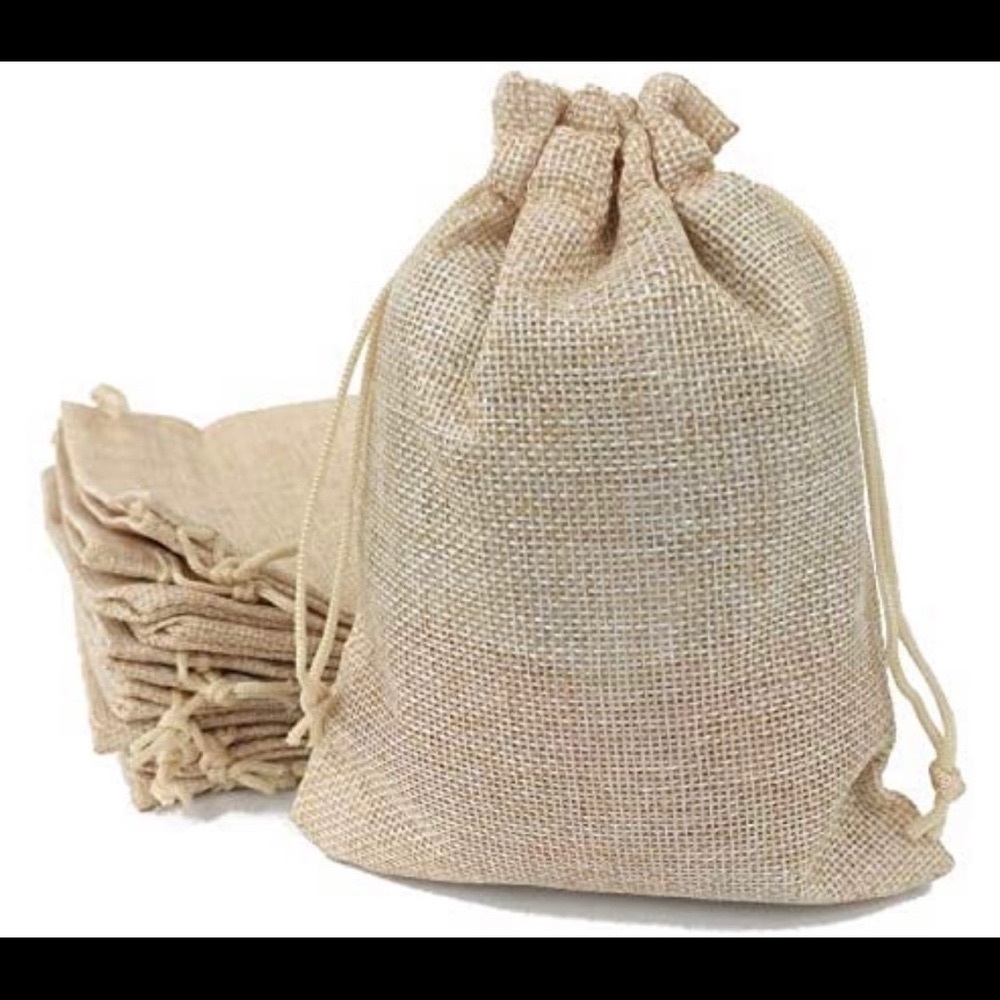 lots of 50, 3 lots avail, Burlap favor gift bags w/drawstring 3.5”x4.7” NWOT